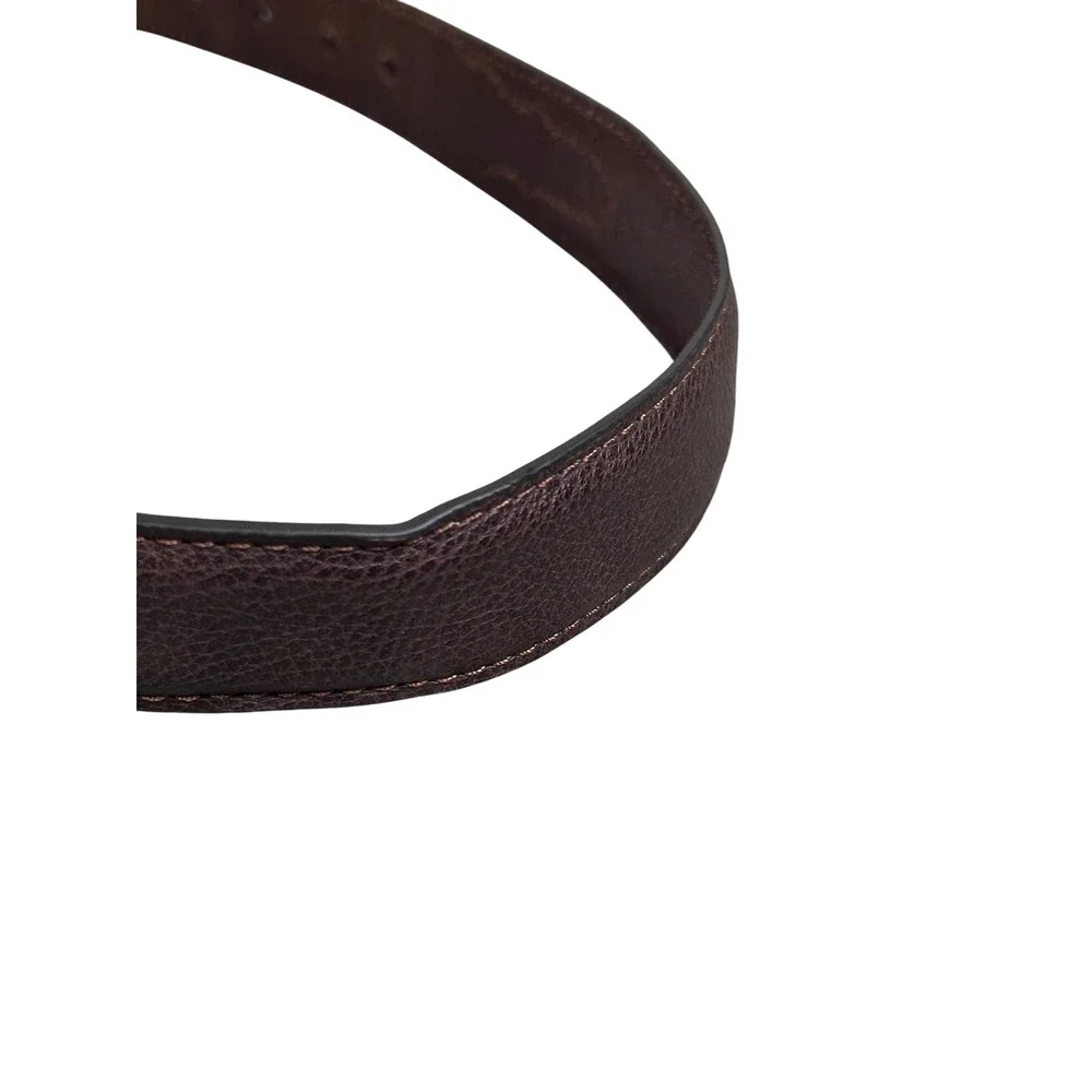 Nocona Western Belt Brown Leather Tooled Silvertone Longhorn Bull Buckle Size 28